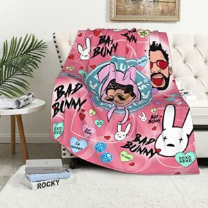 Bad Cute Bunny Flannel Throw Blanket Rapper Singer Soft Warm Cozy Plush Blanket Microfiber Throw Couch Sofa Bed 50"x60"