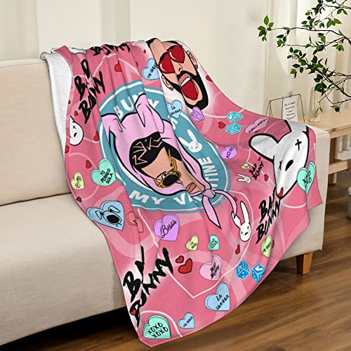 Bad Cute Bunny Flannel Throw Blanket Rapper Singer Soft Warm Cozy Plush Blanket Microfiber Throw Couch Sofa Bed 50"x60"