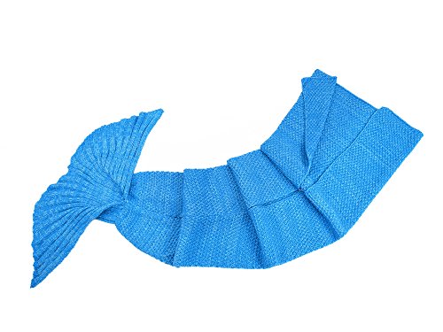 LAGHCAT Mermaid Tail Blanket Crochet Mermaid Blanket for Adult, Soft All Seasons Sleeping Blankets, Classic Pattern (71"x35.5", Blue)