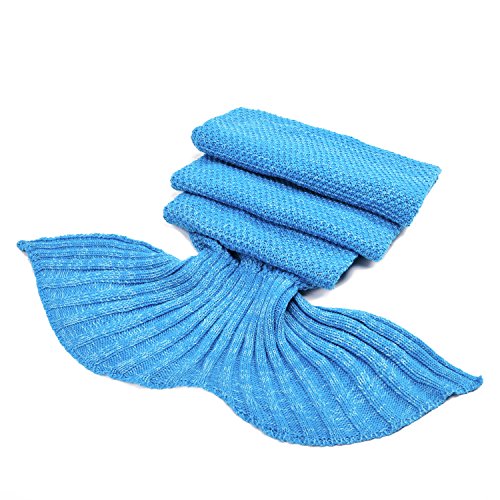 LAGHCAT Mermaid Tail Blanket Crochet Mermaid Blanket for Adult, Soft All Seasons Sleeping Blankets, Classic Pattern (71"x35.5", Blue)