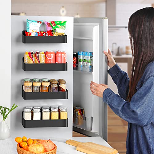 Taozun 4 Pack Magnetic Spice Rack for Refrigerator - Spices Rack Organizer for Fridge Kitchen, Moveable Spice Shelf, Black