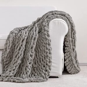 HBlife Chunky Knit Throw Blanket 40X40 Inches, Super Warm Soft Chenille Yarn Cable Knitted Blankets and Throws Boho Giant Cozy Thick Crochet Blanket for Sofa Bed Couch, Grey