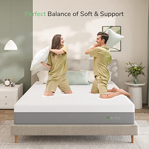 Novilla Queen Size Mattress, 12 Inch Cooling Gel Memory Foam Mattress in a Box, Foam Mattresses for Cooler Sleep & Pressure Relief, Medium Soft Bed Mattresses with Motion Isolation, Vibrant