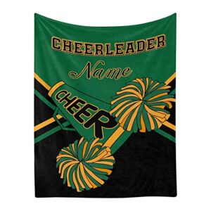 cheerleader green gold& black personalized blanket with name soft fleece throw blankets for men women birthday wedding gift 60x80 inch