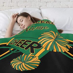 Cheerleader Green Gold& Black Personalized Blanket with Name Soft Fleece Throw Blankets for Men Women Birthday Wedding Gift 60X80 inch