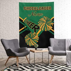 Cheerleader Green Gold& Black Personalized Blanket with Name Soft Fleece Throw Blankets for Men Women Birthday Wedding Gift 60X80 inch