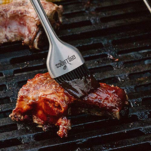 GRILLHOGS Silicone Sauce Basting Brush, Premium Stainless Steel Handles, Pastry & Barbecue Grilling, Dishwasher Safe & Heat Resistant, Set of 2