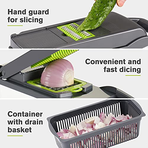 KEOUKE Vegetable Chopper Slicer Dicer - 12 -in -1 Onion Chopper Fruits Cutter Mandoline Slicer Food Chopper/Cutter with 7 Stainless Steel Blades, Adjustable Slicer & Dicer with Storage Container