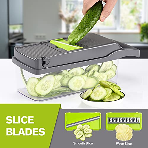 KEOUKE Vegetable Chopper Slicer Dicer - 12 -in -1 Onion Chopper Fruits Cutter Mandoline Slicer Food Chopper/Cutter with 7 Stainless Steel Blades, Adjustable Slicer & Dicer with Storage Container