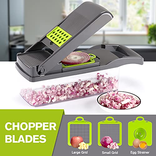 KEOUKE Vegetable Chopper Slicer Dicer - 12 -in -1 Onion Chopper Fruits Cutter Mandoline Slicer Food Chopper/Cutter with 7 Stainless Steel Blades, Adjustable Slicer & Dicer with Storage Container