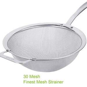 9" Large Mesh Strainer, Stainless Steel 18/8 Extra Fine Quinoa Sieve, with Solid Sturdy Handle, Flour Filter with Wider Hook