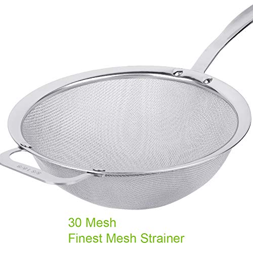 9" Large Mesh Strainer, Stainless Steel 18/8 Extra Fine Quinoa Sieve, with Solid Sturdy Handle, Flour Filter with Wider Hook