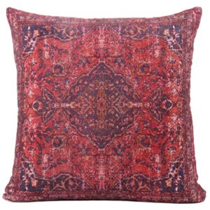 eyes of india decorative velvet boho throw pillow cover, vintage print bohemian chic accent cushion case for sofa couch bedroom living room, 20x20 inch (50x50 cm) burgundy red