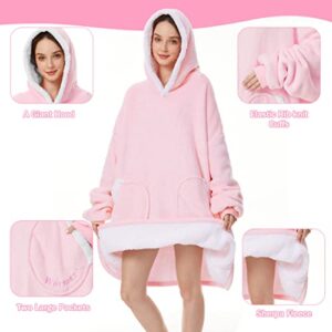 Wearable Blanket with Plush Pockets, Oversized Sherpa Thick Warm Hoodie Blanket Big Sweatshirt, Gifts for Women Men Sweet Strawberry