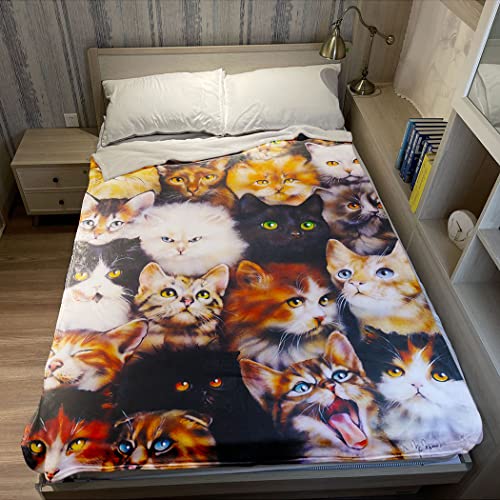 YISUMEI 40" x 50" Blanket Comfort Warmth Soft Plush Throw for Couch Cute Cats Breed Collage Pet