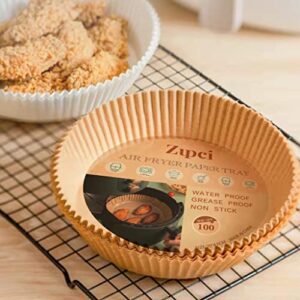 Zupci Air Fryer Liners Round - 100 Pcs 7.9 Inch Disposable Paper Dryer Liners for 4 to 6 Qt Basket - Paper Liner for Air Fryer Basket- Non-stick Oil Air Fryer Liner Round- Water Proof Parchment Paper