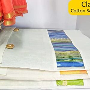 Clarkia Reusable Cotton Saree Cover Set of 12 with see through window big size for Storage, Wardrobe Organizer bags saree bags cotton (16x14 inch, Beige)