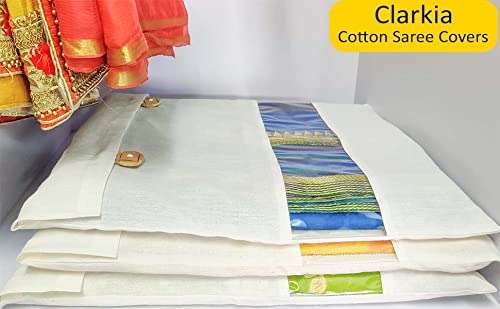 Clarkia Reusable Cotton Saree Cover Set of 12 with see through window big size for Storage, Wardrobe Organizer bags saree bags cotton (16x14 inch, Beige)