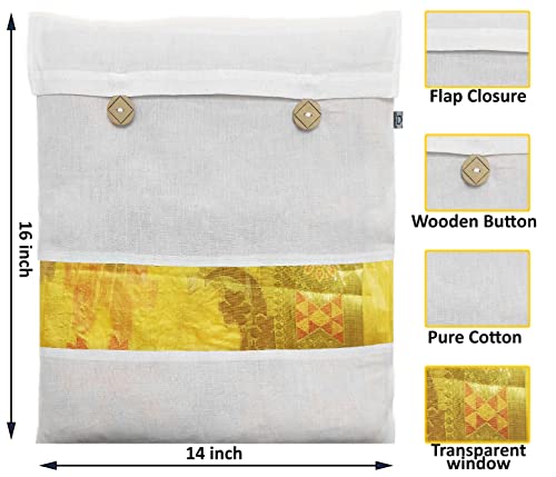 Clarkia Reusable Cotton Saree Cover Set of 12 with see through window big size for Storage, Wardrobe Organizer bags saree bags cotton (16x14 inch, Beige)