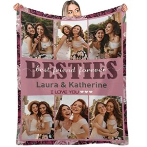 artsadd personalized blanket to besties, gift on birthday to best friend, custom picture blanket with text name photo throw blanket, made in usa
