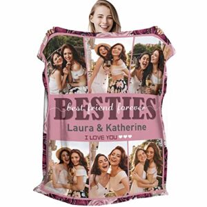 Artsadd Personalized Blanket to Besties, Gift on Birthday to Best Friend, Custom Picture Blanket with Text Name Photo Throw Blanket, Made in USA