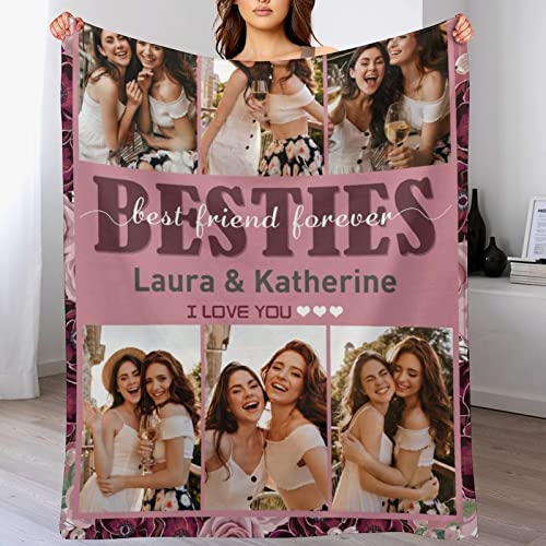 Artsadd Personalized Blanket to Besties, Gift on Birthday to Best Friend, Custom Picture Blanket with Text Name Photo Throw Blanket, Made in USA