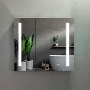 Vyaya Modern Home Decor Erie 30" W x 26" H Rectangular Silver Aluminum Recessed or Surface Mount Mirror Medicine Cabinet