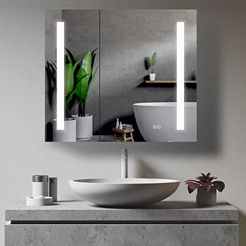 Vyaya Modern Home Decor Erie 30" W x 26" H Rectangular Silver Aluminum Recessed or Surface Mount Mirror Medicine Cabinet