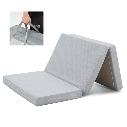 Homguava Folding Mattress 4" Tri Fold Memory Foam Mattress Foldable Twin Mattress Bed Portable Floor Mattress Topper Camping Mat with Carry Bag for Adults, for Guest Room, Home, RV(Twin, 75"x38"x4")