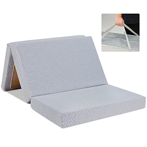 Homguava Folding Mattress 4" Tri Fold Memory Foam Mattress Foldable Twin Mattress Bed Portable Floor Mattress Topper Camping Mat with Carry Bag for Adults, for Guest Room, Home, RV(Twin, 75"x38"x4")