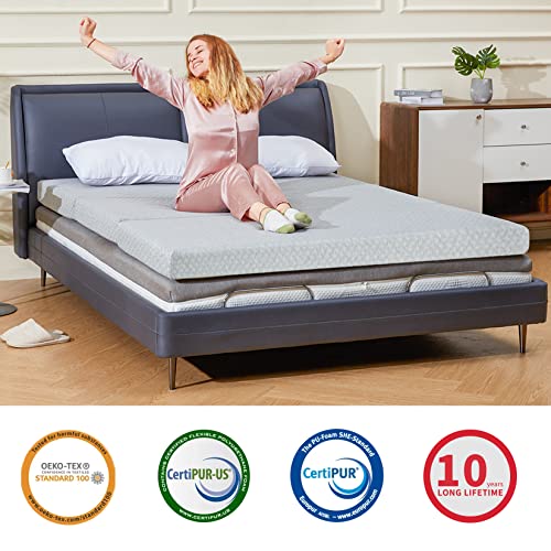 Homguava Folding Mattress 4" Tri Fold Memory Foam Mattress Foldable Twin Mattress Bed Portable Floor Mattress Topper Camping Mat with Carry Bag for Adults, for Guest Room, Home, RV(Twin, 75"x38"x4")