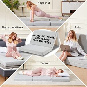 Homguava Folding Mattress 4" Tri Fold Memory Foam Mattress Foldable Twin Mattress Bed Portable Floor Mattress Topper Camping Mat with Carry Bag for Adults, for Guest Room, Home, RV(Twin, 75"x38"x4")