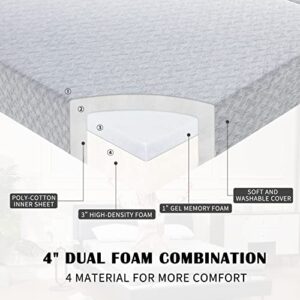 Homguava Folding Mattress 4" Tri Fold Memory Foam Mattress Foldable Twin Mattress Bed Portable Floor Mattress Topper Camping Mat with Carry Bag for Adults, for Guest Room, Home, RV(Twin, 75"x38"x4")