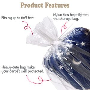 Giant Storage Bag for Carpet, Strong Plastic Bag with Zip Tie for Moving and Packing, Heavy Duty Clear Reusable Bag for Rug Storage, Furniture Covering. Fit 6x9 Feet