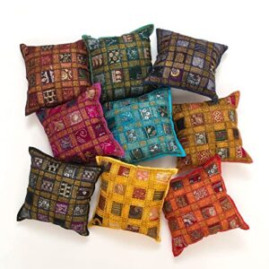 indacorify sets of assorted patchwork cushion cover, indian handmade beaded patch pillow, boho pillow, bohemian cushion cover, sofa decorative throw pillow (10)