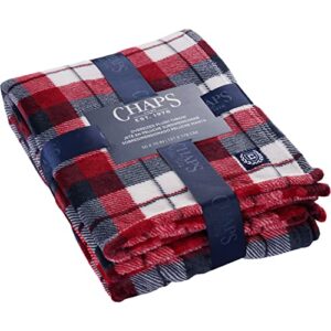 chaps plush plaid throw blanket - oversized cozy fuzzy soft flannel - 50" x 70" winchester plaid - americana red