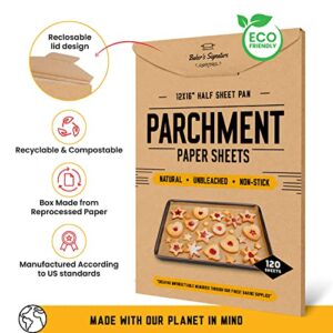 Parchment Paper Baking Sheets by Baker's Signature | Precut Non-Stick & Unbleached - Will Not Curl or Burn - Non-Toxic & Comes in Convenient Packaging - 12x16 Inch Pack of 120