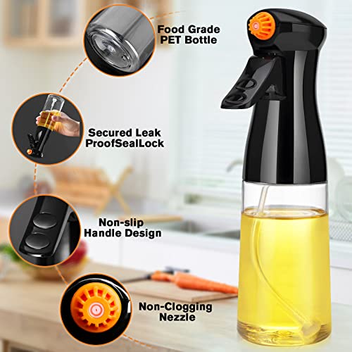 Olive Oil Sprayer for Cooking,Rotatable Nozzle Olive Oil Spray Bottle 200ml/7oz Vinegar Dispenser with Brush Leak Proof Oil Sprayer for Kitchen, Cooking, Baking,Salad, BBQ,Roasting