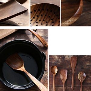 NAYAHOSE Wooden Spoons for Cooking, 4 Pcs Wooden Utensils for Cooking, Natural Teak Wood Spatulas Spoon for Cooking, Nonstick Kitchen Utensil Set