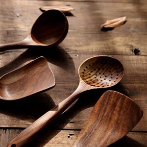 NAYAHOSE Wooden Spoons for Cooking, 4 Pcs Wooden Utensils for Cooking, Natural Teak Wood Spatulas Spoon for Cooking, Nonstick Kitchen Utensil Set