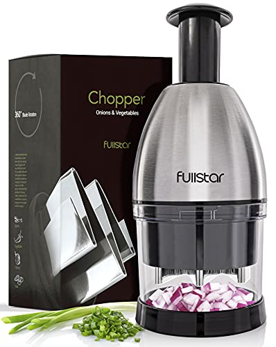 Fullstar Onion Chopper Hand Chopper for Vegetables - Stainless Steel Nut Chopper Manual Hand Food Chopper Handheld Food Chopper Vegetable Chopper Manual Onion Hand Chopper Onion Press Chopper- Silver