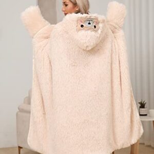 Yusongirl Wearable Hooded Blanket for Adults Super Soft Sherpa Hoodie Throw Winter Warm Fleece Cozy Plush Animal Cape (Alpaca - Beige)