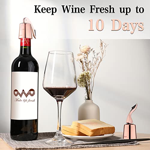 OWO Wine bottle Stopper, Wine Saver with Silicone, Decorative Wine Preserver, Wine Toppers Stopper,Reusable Wine Cork Keeps Wine Fresh（Goldrose, 2 Pack)