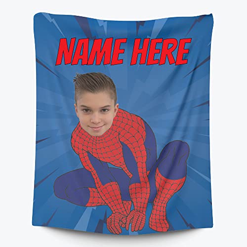 Custom Blanket with Personalized Photo and Name Superhero Fleece Blankets (Spider, 50x60 Silktouch)