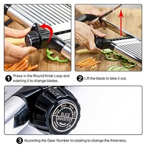 Mandoline Slicer for Kitchen -VEKAYA Stainless Steel Vegetable Slicer for Potato, tomato and Onion, Carrot Julienne and Chopper for Vegetables with Gloves (BlacK)