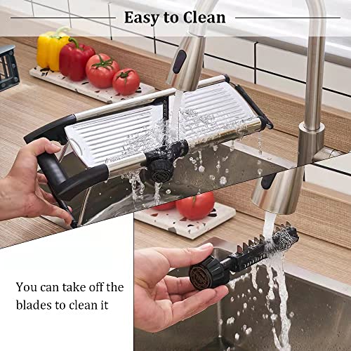 Mandoline Slicer for Kitchen -VEKAYA Stainless Steel Vegetable Slicer for Potato, tomato and Onion, Carrot Julienne and Chopper for Vegetables with Gloves (BlacK)