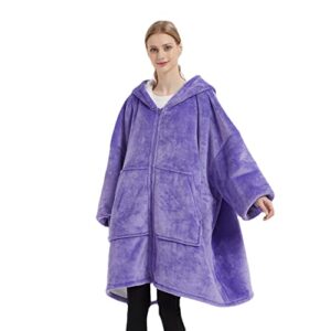 oversized wearable blanket hoodie sweatshirt, cozy casual pullover for couples adult men ladies teen wife girlfriend (purple)