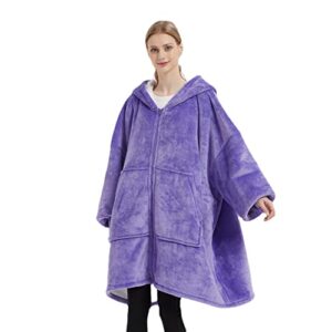 Oversized Wearable Blanket Hoodie Sweatshirt, Cozy Casual Pullover for Couples Adult Men Ladies Teen Wife Girlfriend (purple)