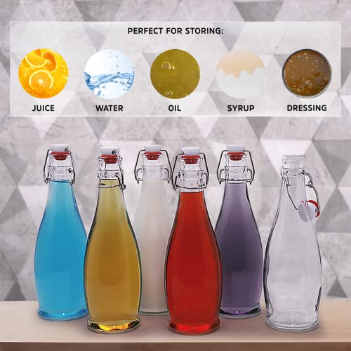 Nevlers Set of 6 | 17 oz Glass Bottle Set with Airtight Swing Top Stoppers | Home Brewing Bottles for Kombucha, Beer, Water Kefir, Limoncello | Includes Bottle Brush, Funnel and Gold Glass Marker