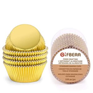 gifbera gold foil muffin cupcake liners/baking cups standard size, 100-count